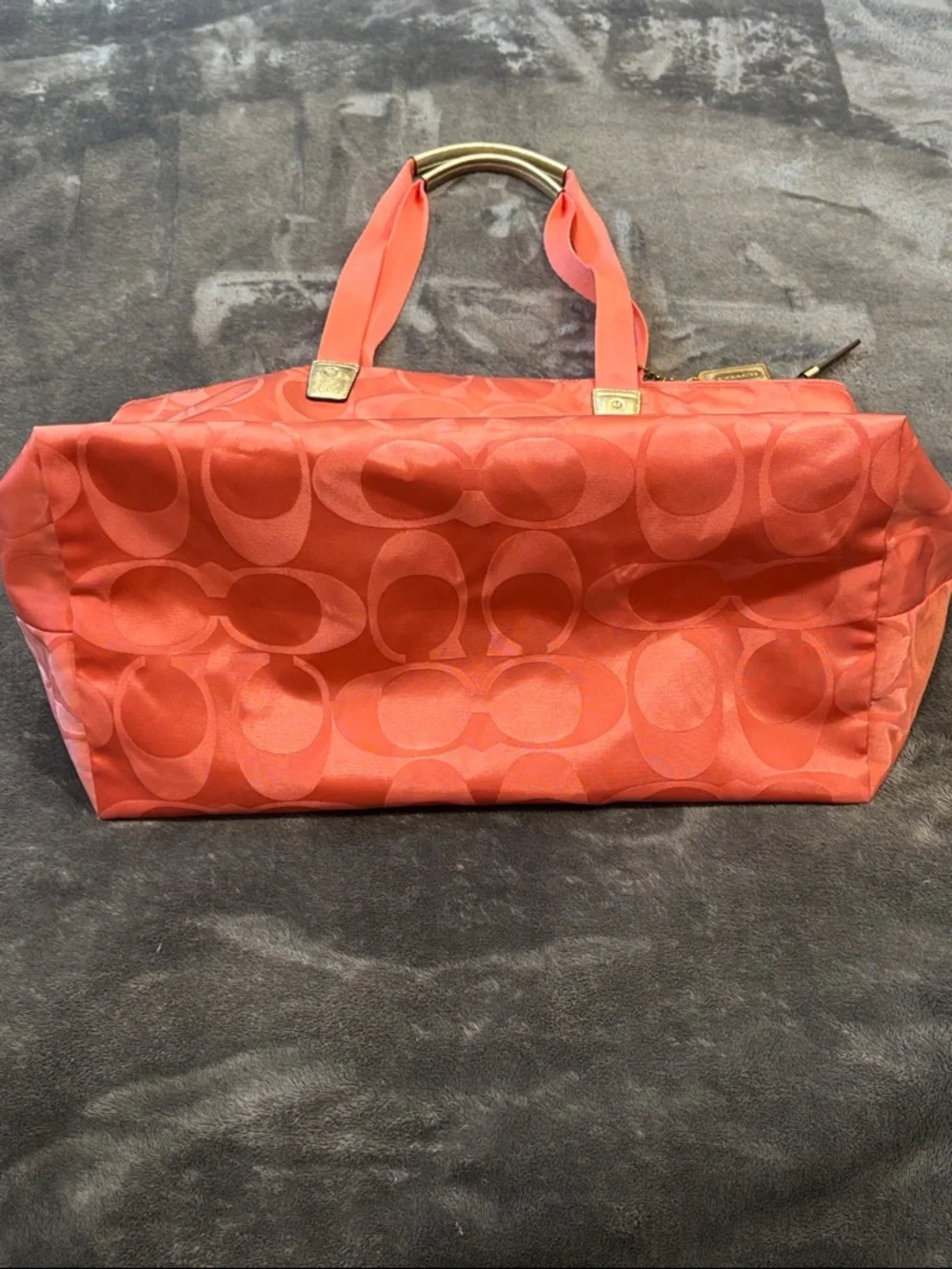 Coach Coral Signature C’s  Jacquard Tote with Gold Hang Tag & Accents - Picture 6 of 11